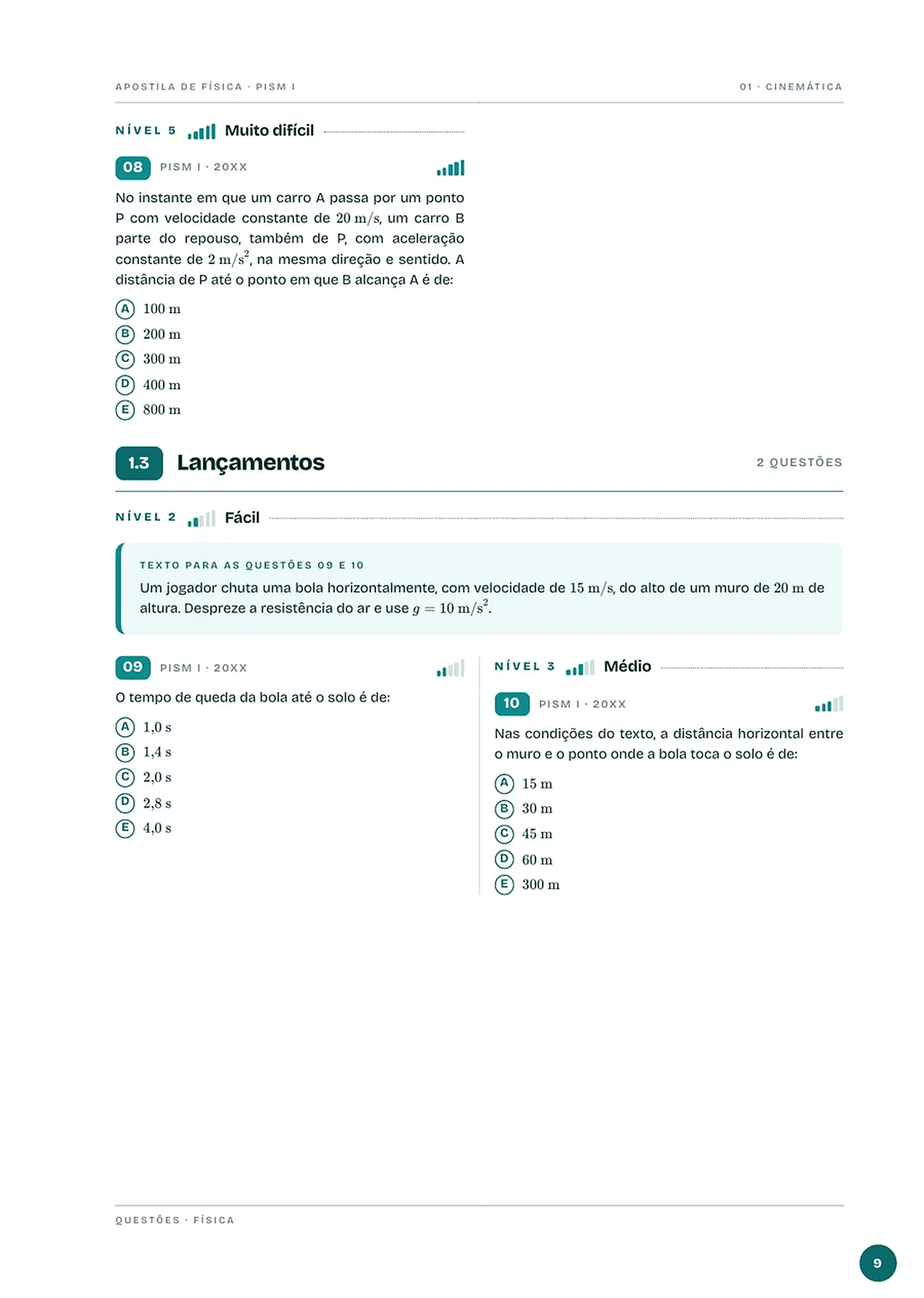 Página de questões de lançamentos